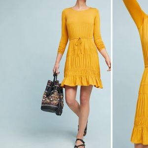 NWT Anthropologie Ingrid Tiered Ruffle Dress Gold